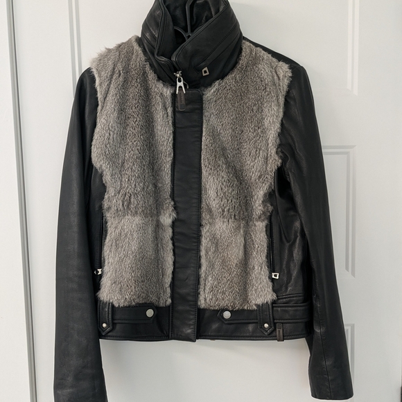 Rudsak Leather Jacket with Rabbit Fur – Size Large - Picture 3 of 12